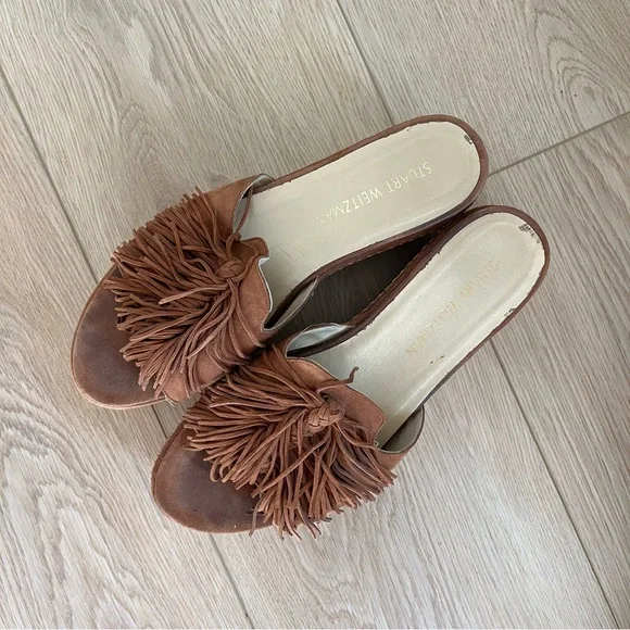 Stuart Weitzman Wiggleroom Suede Leather Fringe Espadrille Wedge Platform Sandal - Picture 4 of 14